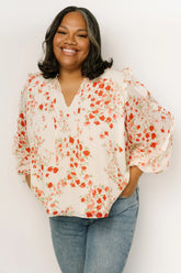 Karlie Long Sleeve Ruffle Top | Ivory + Red Multi